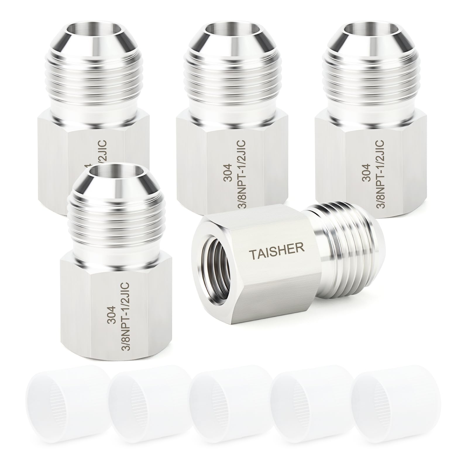 TAISHER 5PCS Forging of 304 Stainless Steel JIC Flare Tube Fittings, 1/2" JIC Male x 3/8" NPT Female, Half Union