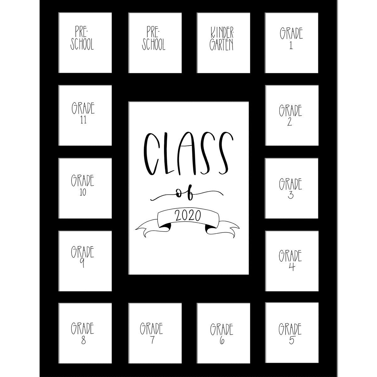 Rustic Red Door Co. RRD Class of 2020 Photo Collage Mat (11' x 14') - School Picture Frame for Pre-K to Graduation (15 Photos)