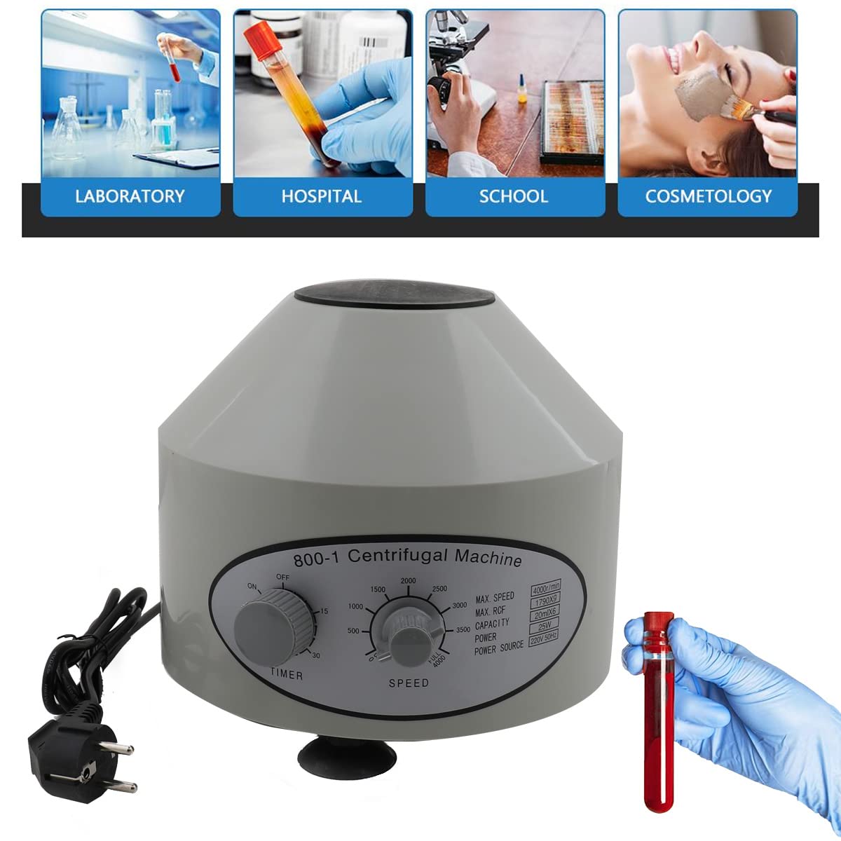 Centrifuga da laboratorio 4000 giri/min, Piccola Centrifuga Elettrica da Tavolo con Timer 0-30 Min, 6 Posti da 20 ml, Compatta e Silenziosa per Laboratori, Uffici, Scuole