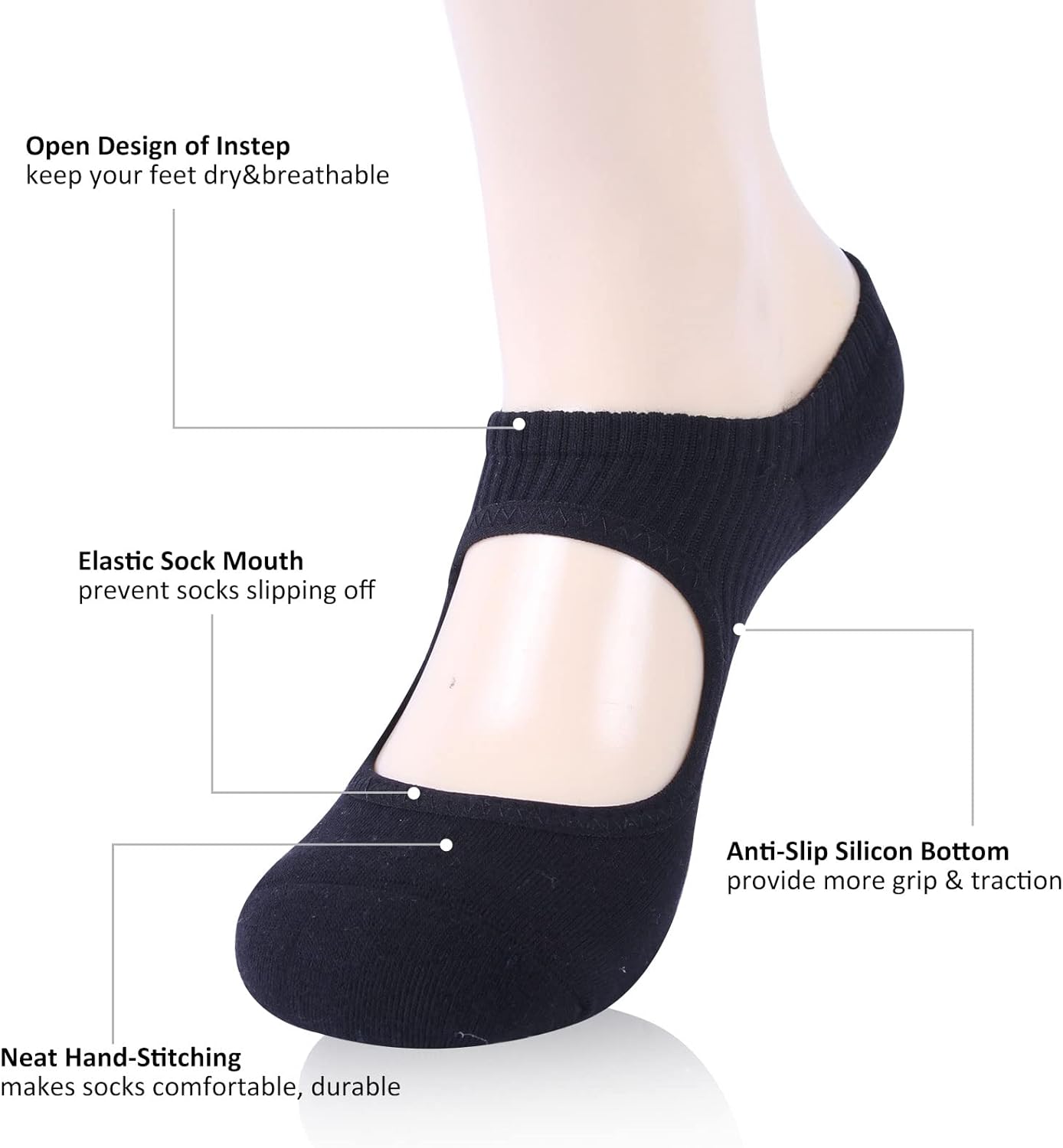 Ristake Yoga Socks, Pilates Barre Ballet Grip Socks for Women 3 Packs Non Slip Breathable Girls Black Ankle Socks for Home Workouts : Clothing, Shoes & Jewelry