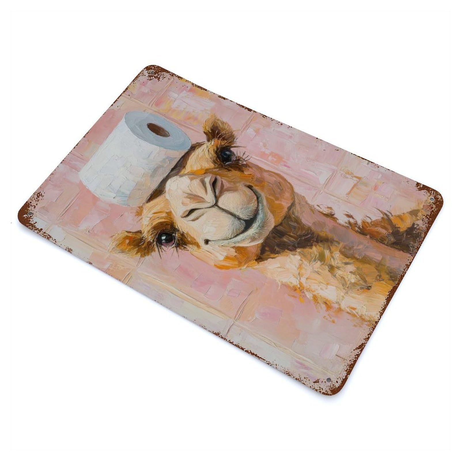 Camel with Toilet Paper Rustic Tin Plaque 11.8"x7.9", Ideal for Shed, Workshop And Garage Wall Decor