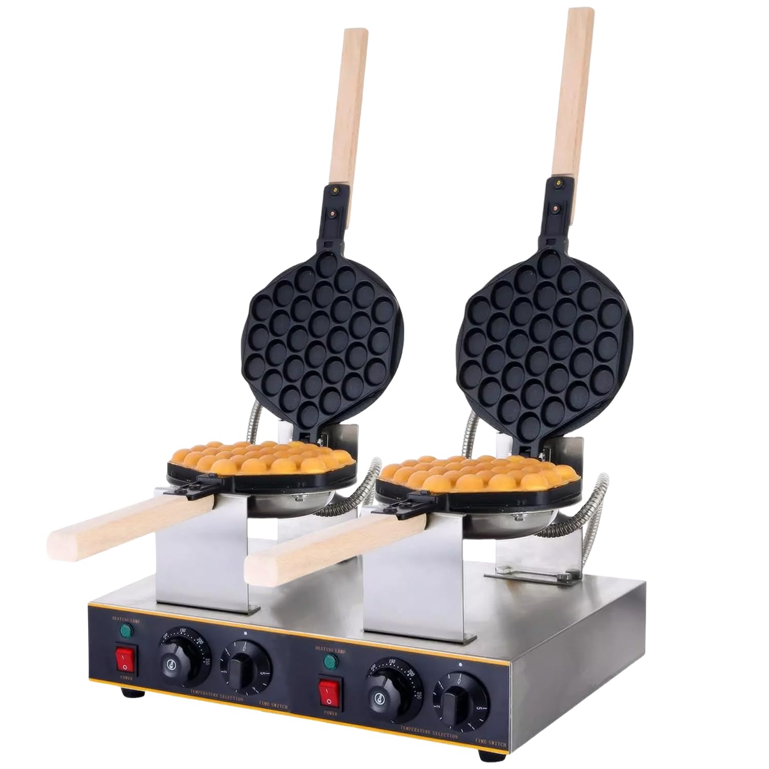 Kurflo kommerzielles Bubble Waffeleisen mit Doppelkopf, 180° drehbar, 1400W, Waffelplatten, Waffel Maker, mit Antihaftbeschichtung & Timer, für Cafe/Dessert-Shop/Restaurant, 50-250 °C