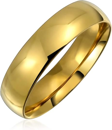 Personalize Unisex Plain Simple Dome Comfort Fit 5MM Wedding Band Ring For Couples For Men Women Gold Plated Silver Tone Stainless Steel