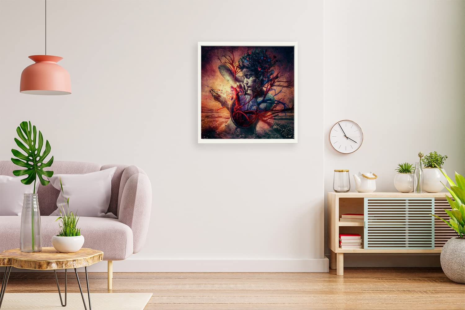 VERRE ARTVERRE ART Printed Framed Canvas Painting for Home Decor Office Wall Studio Wall Living Room Decoration (14x14inch White Floater) - Blossom Print