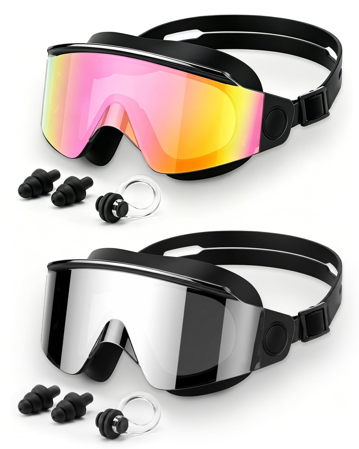 Maraiss 2 Pack Adult Swimming Goggles Wide Vision Clear Lenses, Anti-Fog UV Protection Leak-Proof Silicone Seal, Goggles for Men and Women Ideal for Pool & Open Water Training