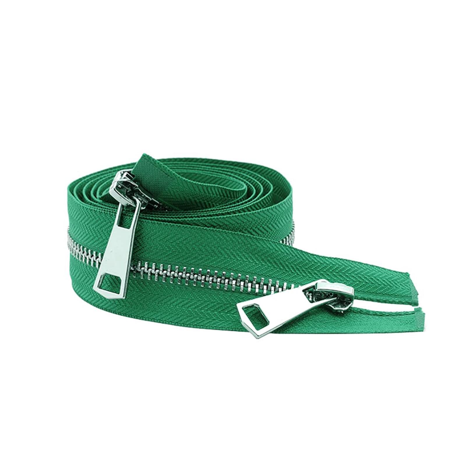 30/40/50/60/70/80 cm 5# Colorful Open-end Double Sliders Silver Metal Zipper for Handcraft DIY Cloth Garment, Green, 40cm