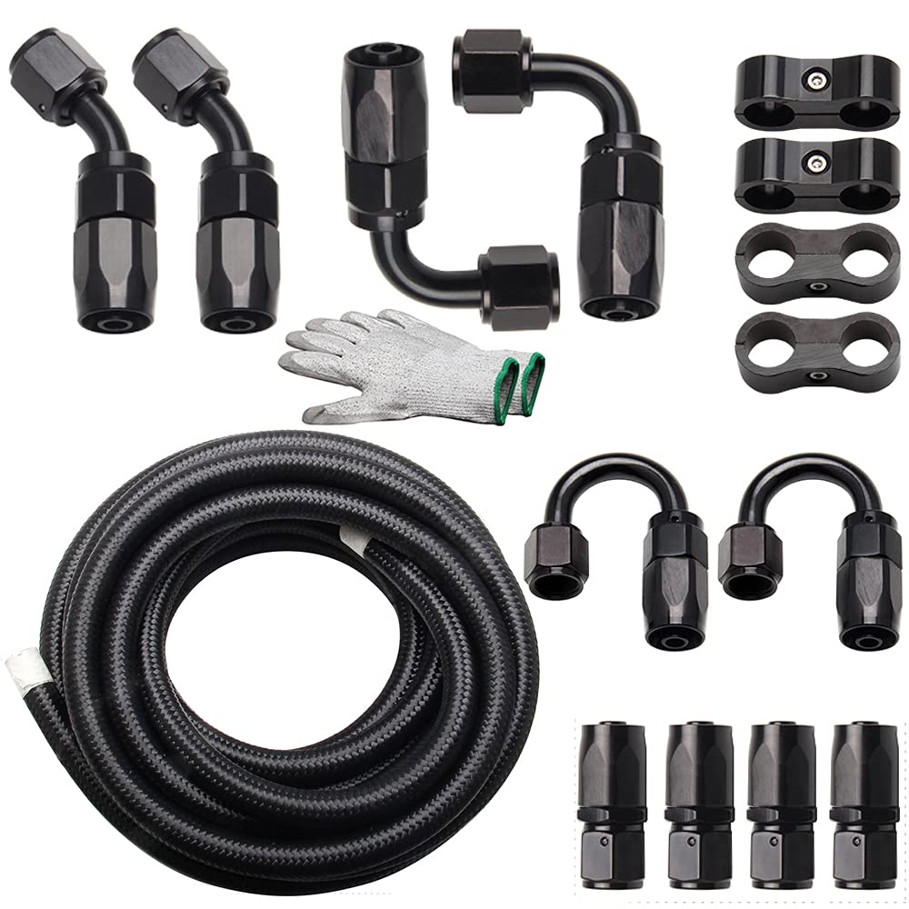 YIUIY 8AN 1/2" Fuel line Hose Fitting Kit Braided Nylon Stainless Steel Oil Gas CPE 20FT
