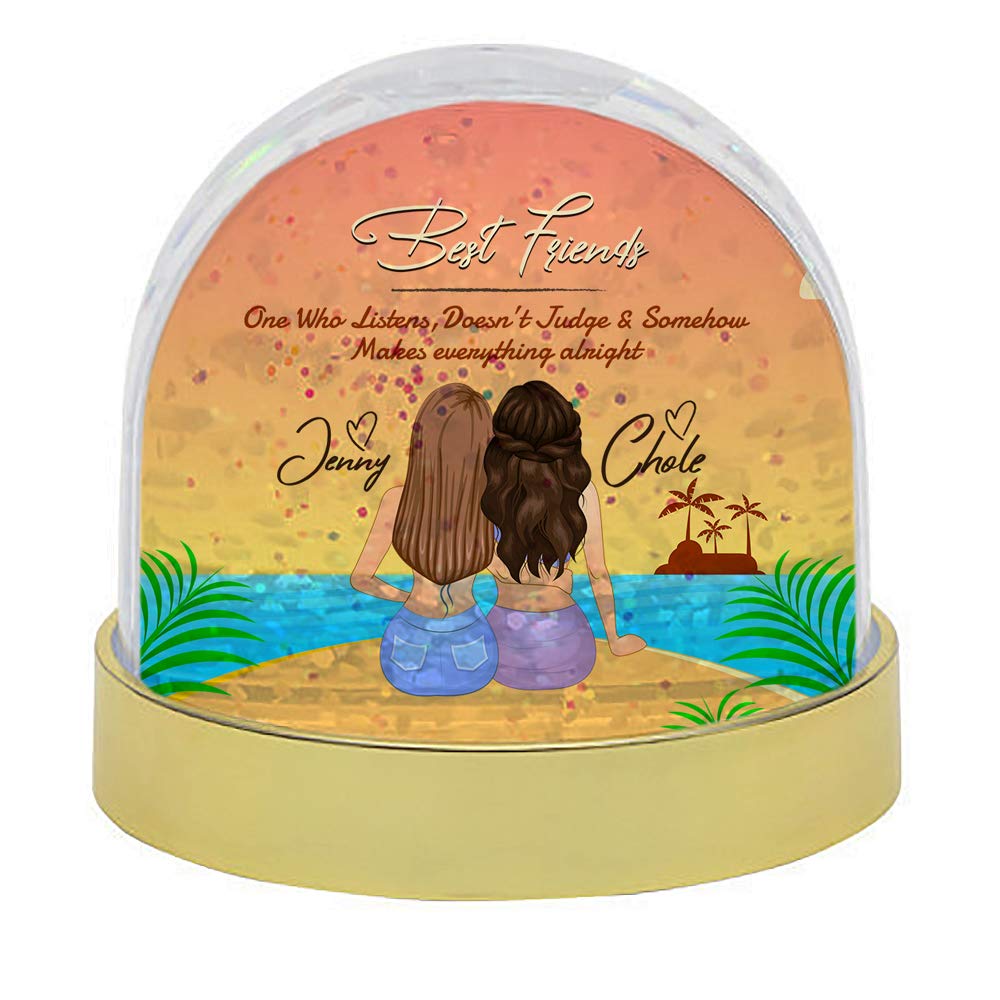 Getagift Personalised Best friends inspired One who listen - Don't Judge themed Birthday Snow Globe Dome Glitter Shaker. (Gold)