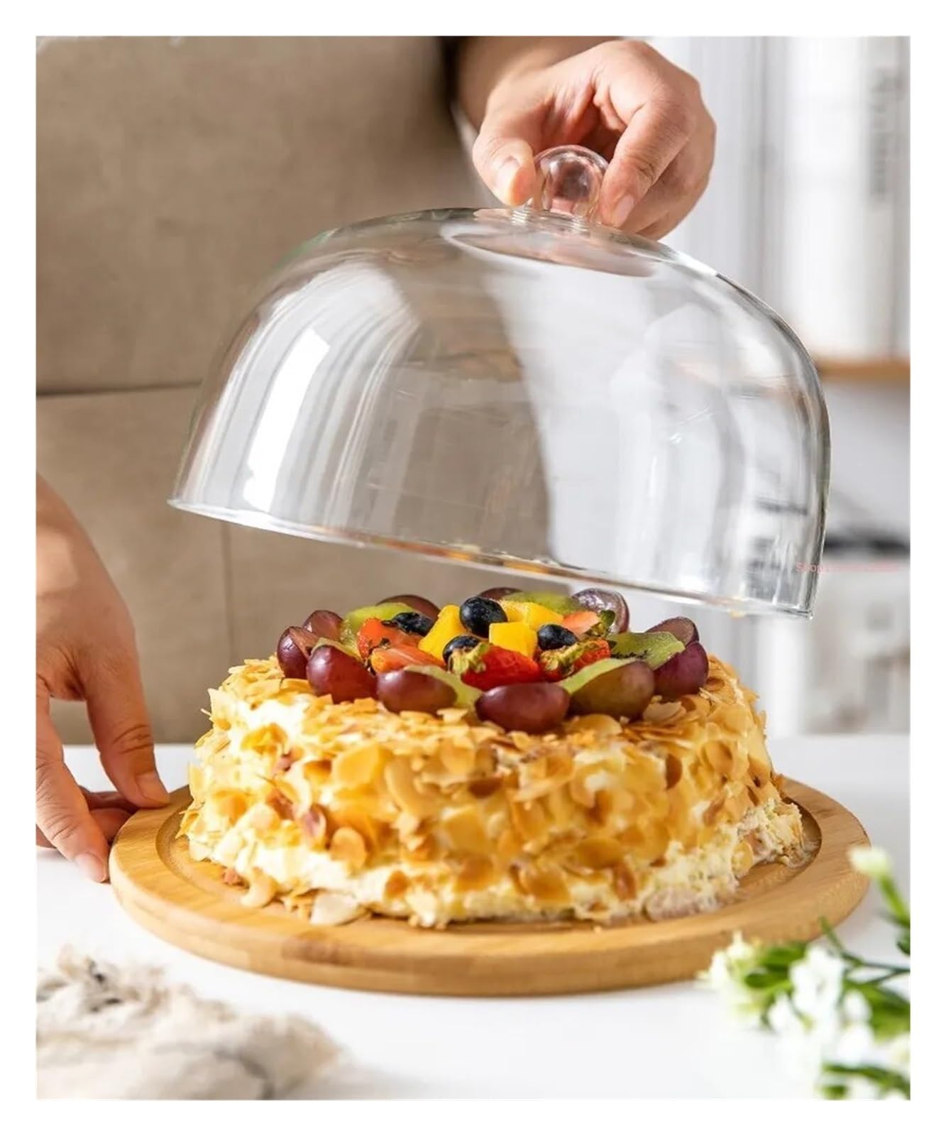Holztablett mit Glasabdeckung for Obst und Dessert(L-1SET)