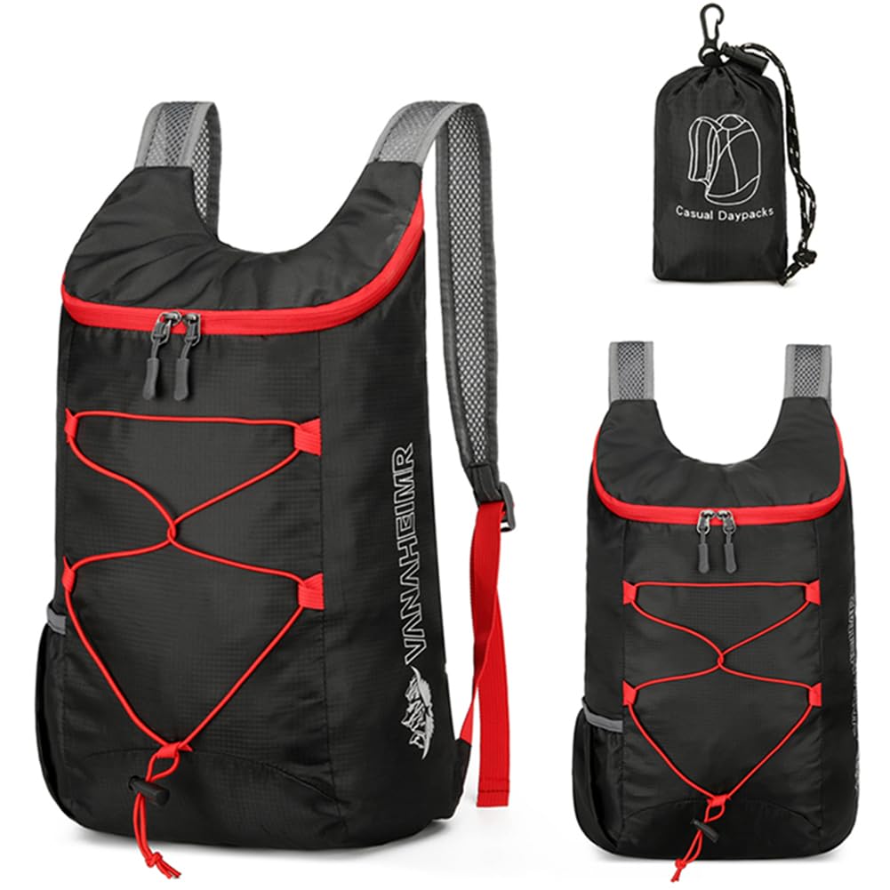 Fiorky Men's Black Ultra Lightweight Foldable Backpack: 10L Portable Backpack Mountaineering Bag For Wo, Splashproof Travel Daypack For Outdoor Sport Biking Hiking Climbing Cycling Knapsack