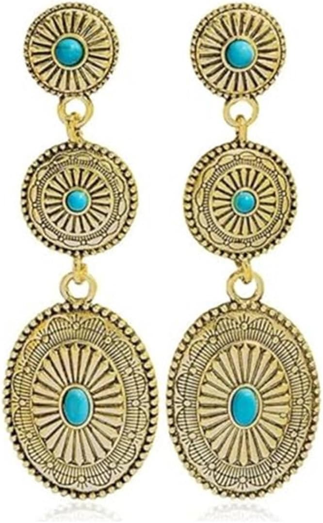 Boho Western Earrings Vintage Turquoise Concho Statement Earrings Country Outfit Accessories Jewelry
