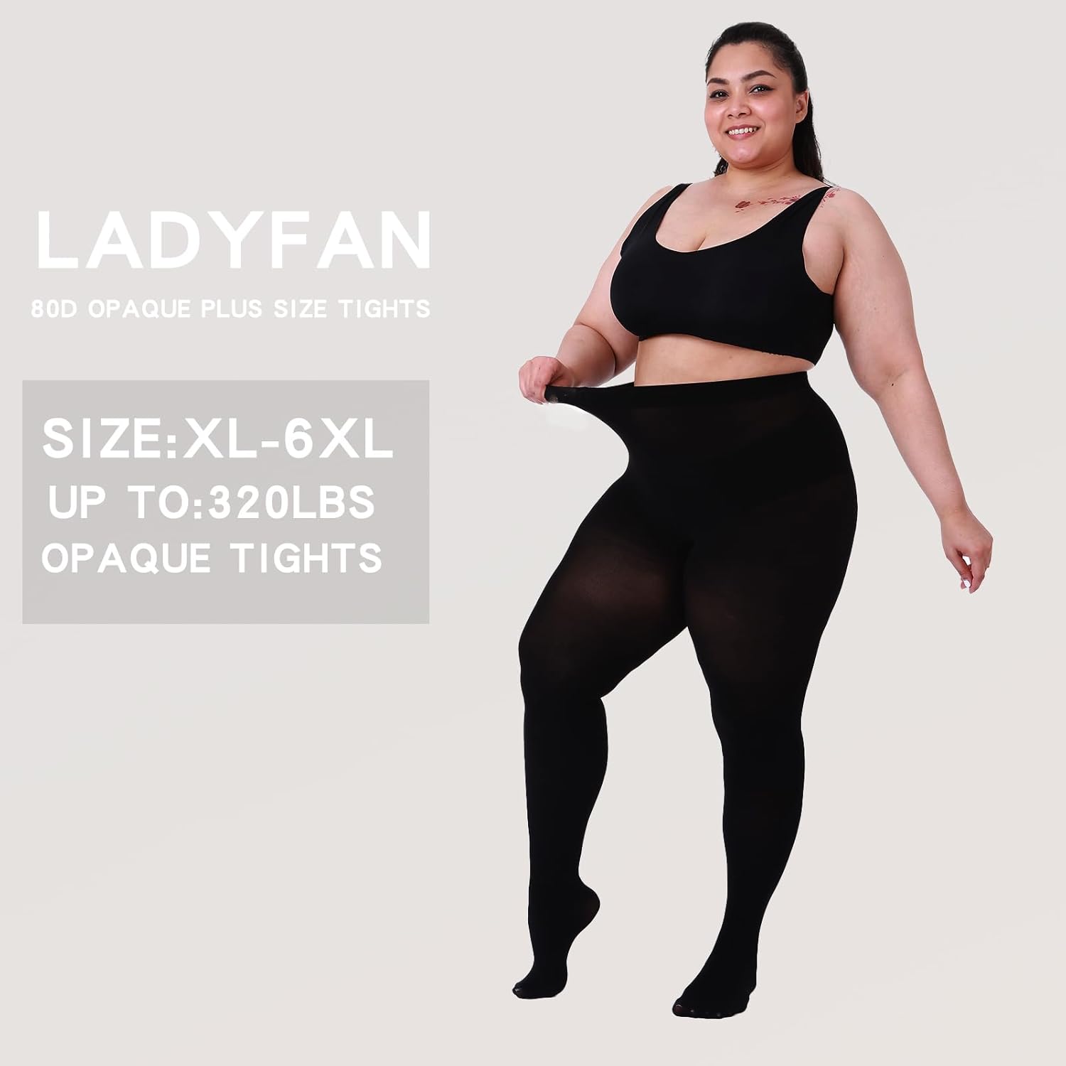 LADYFAN 2-Pack Plus Size Tights - 80D Opaque Winter Warm Black Pantyhose for Women - Image 2