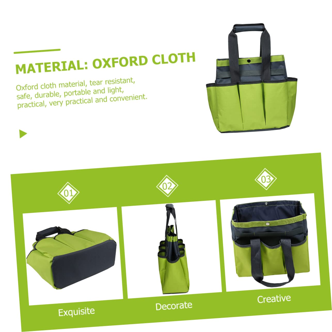 Didiseaon Bolsa de Herramientas de de Oxford Resistente Organizador Multi Pocket para Jardinería Tote Práctica y Ligera Verde Manzana