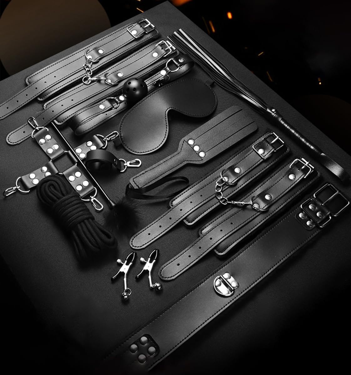 Vedere L'immagine Del Cellulare. [Set Di 11 Pezzi] Attrezzi Per Il Fitness in Pelle Nera Set Di 11 Pezzi. Accessori Per L'allenamento Per Principianti E Professionisti, Regalo Originale - K3