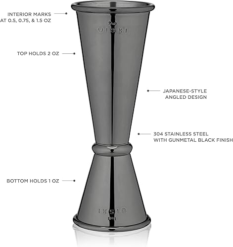 Miniatura 3 de Viski Jigger doble de estilo japonés para cócteles, kit de barra esencial, 1oz y 2oz con medidas interiores, acero inoxidable con acabado de