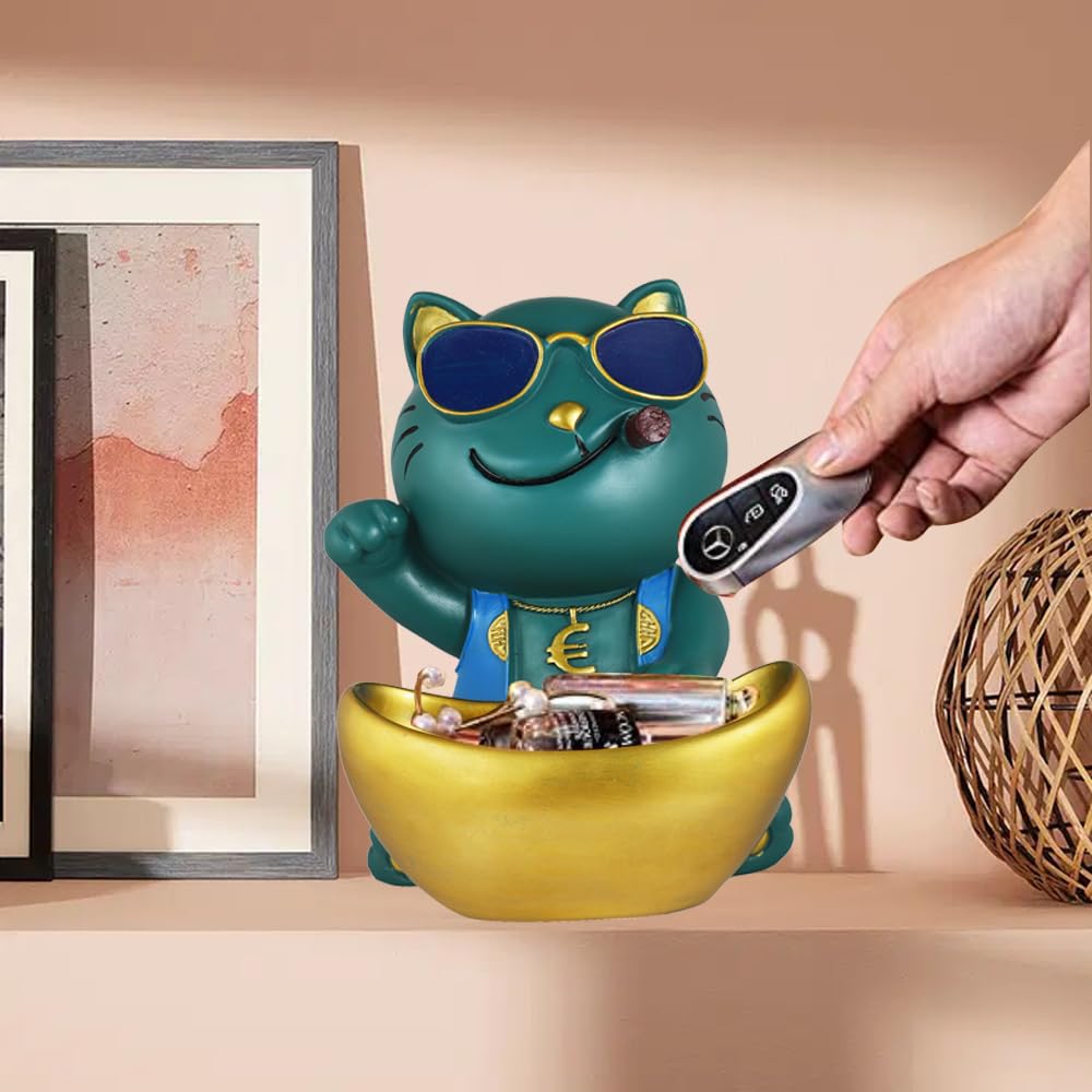 nantan Modern Cat Showpiece Cum Storage Box Resin Key Holder Desk Organizer Home Decor|Diwali Gifts for Family and Friends