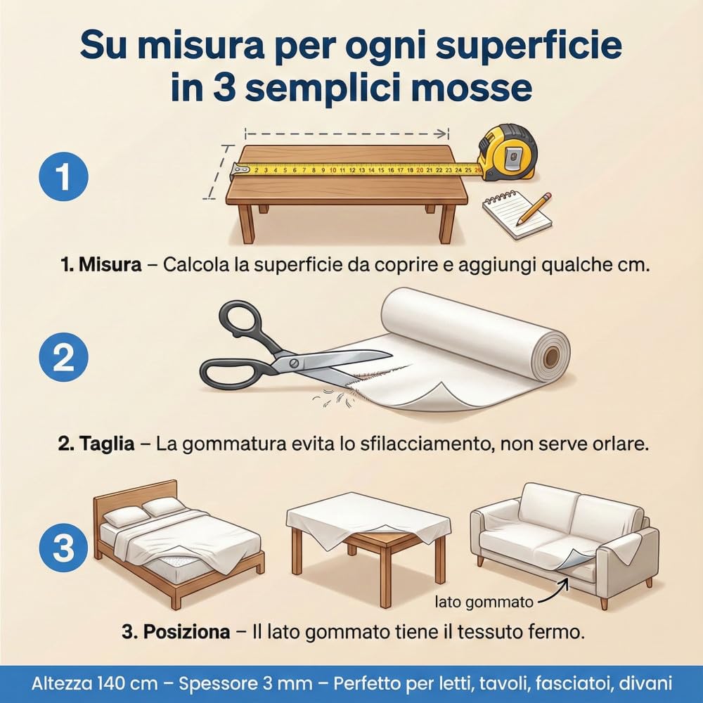 Tejido impermeable de rizo de algodón PVC de 3 mm – Protector de colchón, protector de sofá, protección para cuna y mascotas – Fabricado en Italia 140 x 240 cm