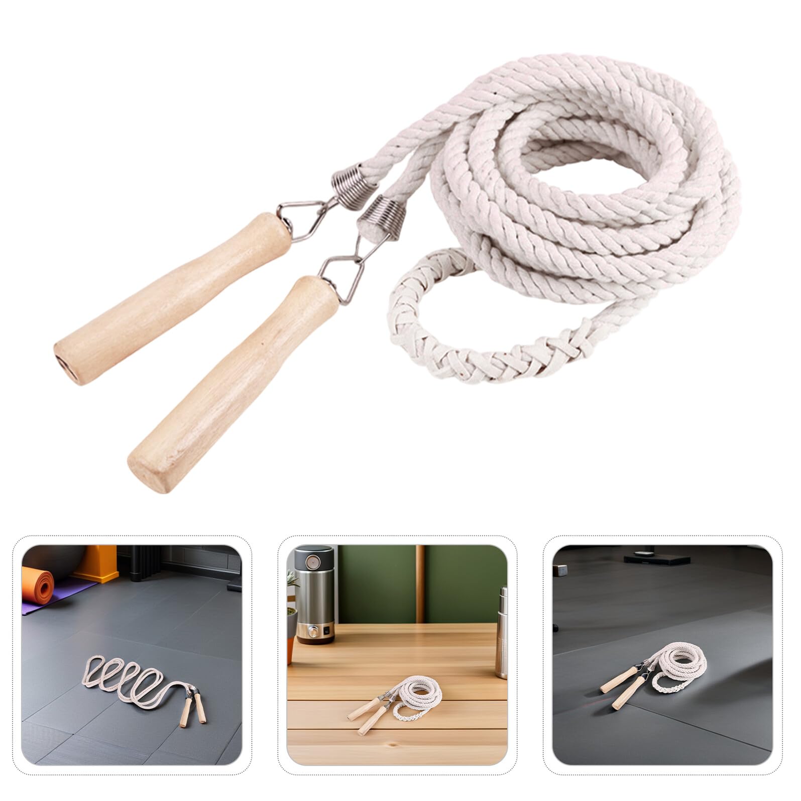 2 pièces Corde à Sauter Coton Tressé avec Poignée Bois Corde Fitness pour Garçon Fille et Adultes pour Exercices Groupe Plein Air et Activités Scolaires