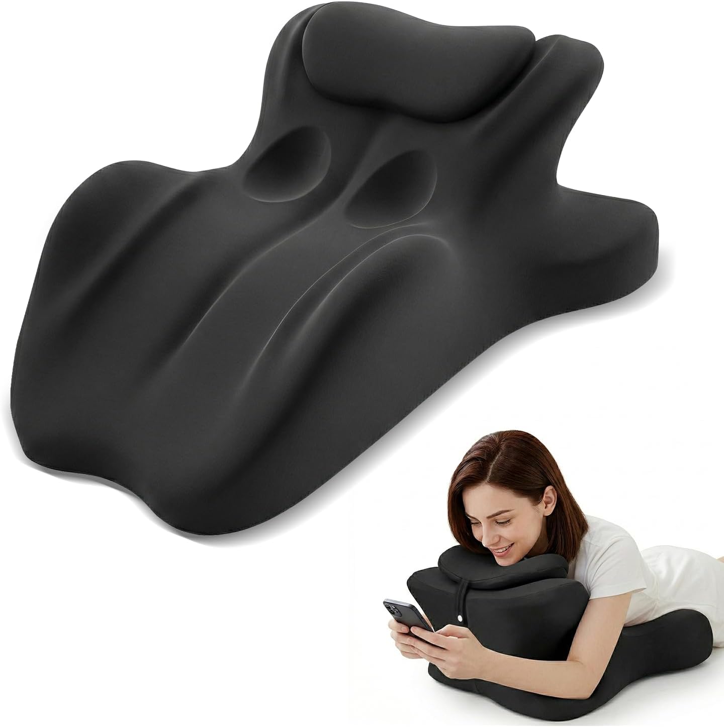 Memory Foam Ergonomic Wedge Pillow – Perfect for Sleeping and Reading in Bed, Helps Relieve Back Pain and Acid Reflux, Ideal for Massage, Comes with a Removable Pillowcase (Black)