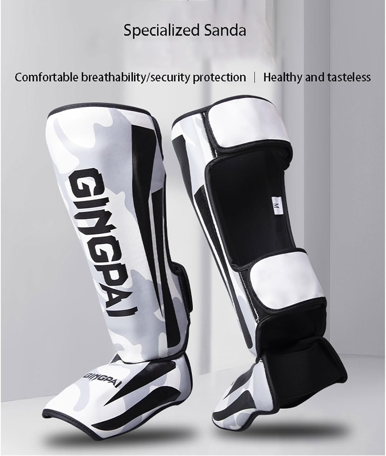UNBOSTEN Shin Guards Kickboxing Muay Thai,Tear-Resistant PU Leather，MMA Leg Instep Protection Pads, Sparring Training Martial Arts Boxing, Elasticated Padded Protector-Orange||L