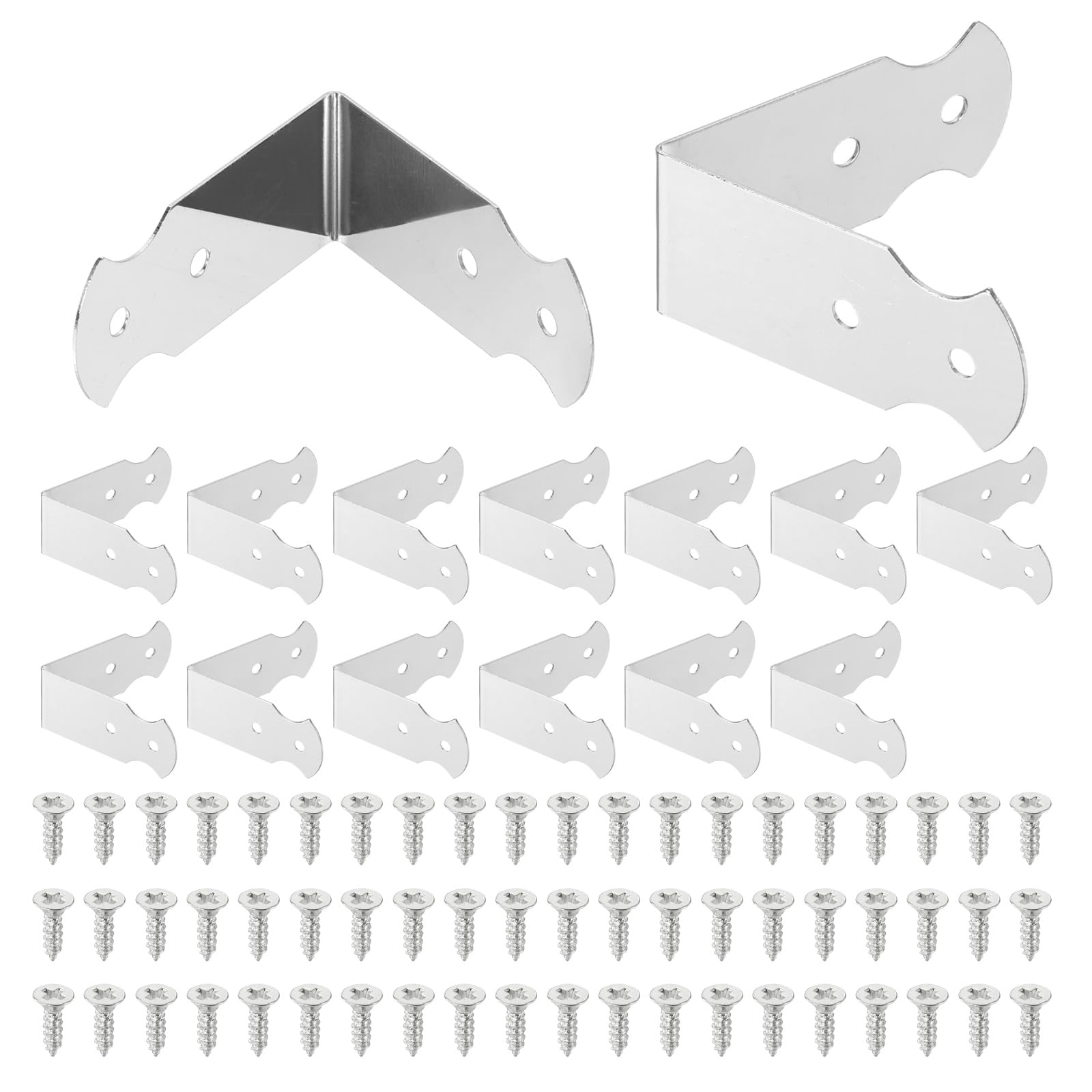 sourcing map 15 Pcs L Shaped Vintage Corner Protectors, 43 x 18 mm Decorative Guards, Protector Corner Braces with 60Pcs Screws for Cabinets Furniture Wooden Boxes, White
