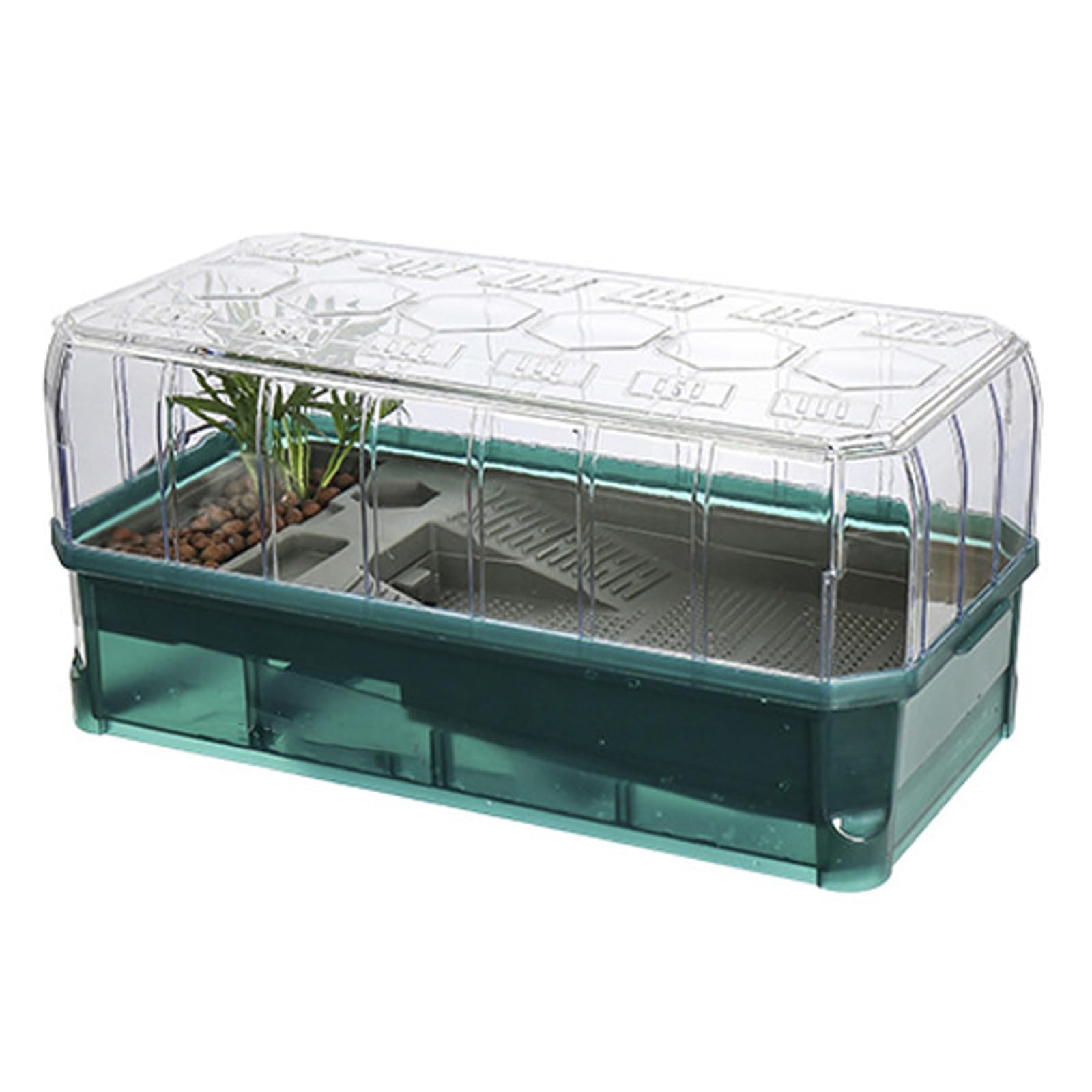 Turtle Habitat Starter Kit, Plastic Terrarium for Reptiles, Turtle Aquarium Cover Set, Breeding Display Box with Shower Filter System,Green Without Light,Extra Large