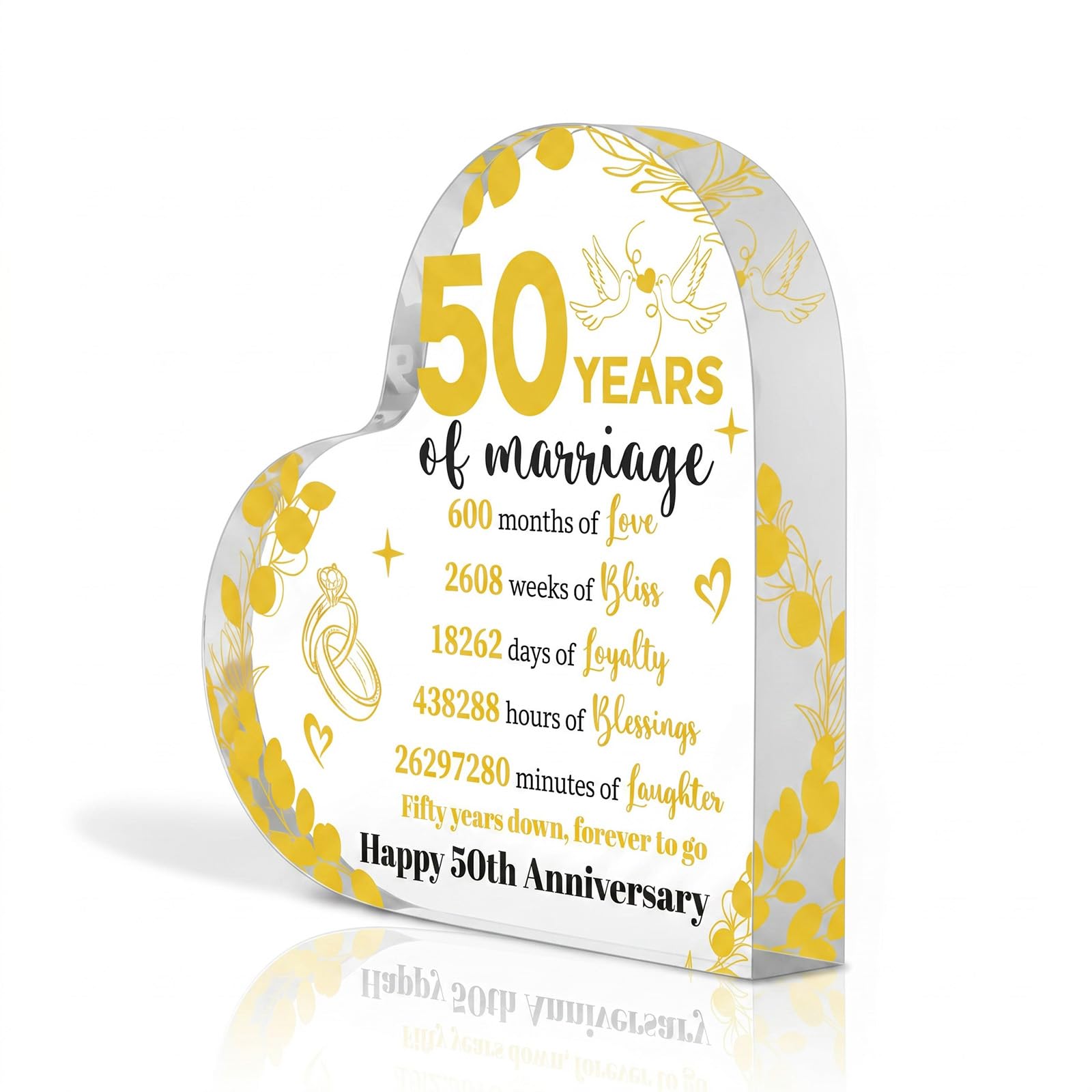 50th Wedding Anniversary Plaque Gifts Romantic Golden Wedding Anniversary Decorations for Couple Her Him, Heart-Shaped Acrylic Sign Romantic 50th Anniversary for Home Decor