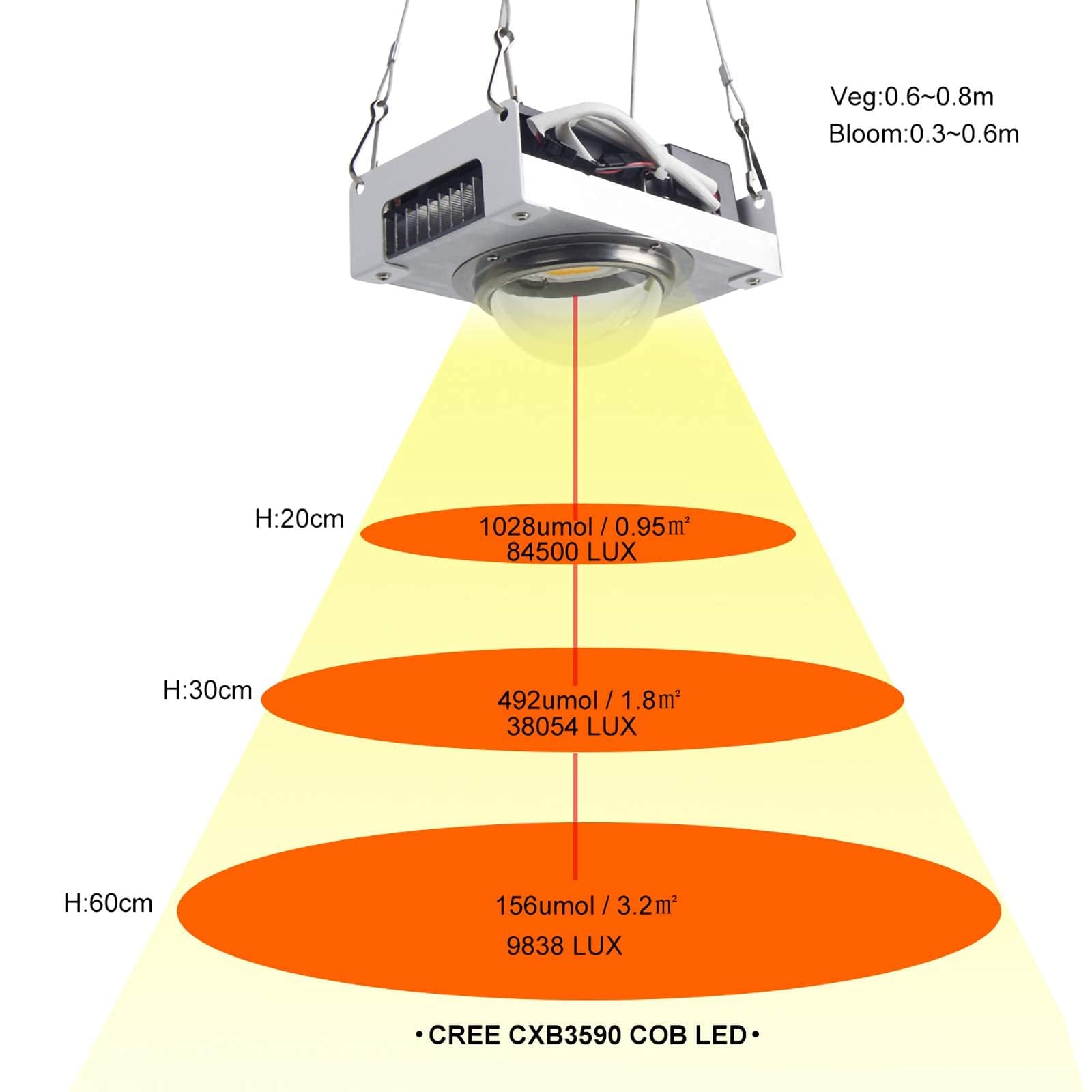 Lampe de culture LED, lumière de croissance de plantes à spectre complet, lampe de culture de plantes COB 100 W pour plantes de serre hydroponiques d'intérieur, tente de culture à toutes les étapes