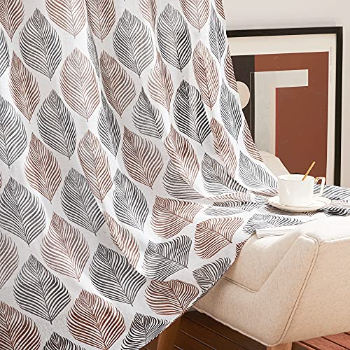 NICETOWN Faux Textured Window Sheer Curtains, Grommet Privacy Modern Semitransparent Light Filter Leaves Design Drapes for Bedroom (Taupe & Black, W50 by L84 Inches, 1 Pair)