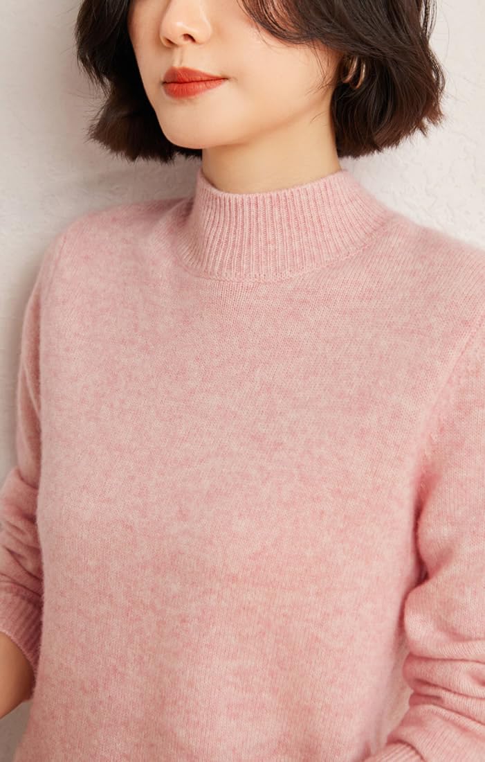 Valin Maglione da donna 95% cashmere con colletto alto, a maniche lunghe, in lana di cashmere, tinta unita