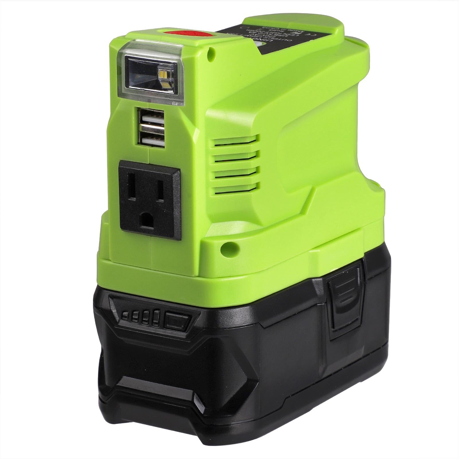 150W Power Inverter For Ryobi 18V Batteries - Portable 110V AC Outlet With Dual USB & LED Light