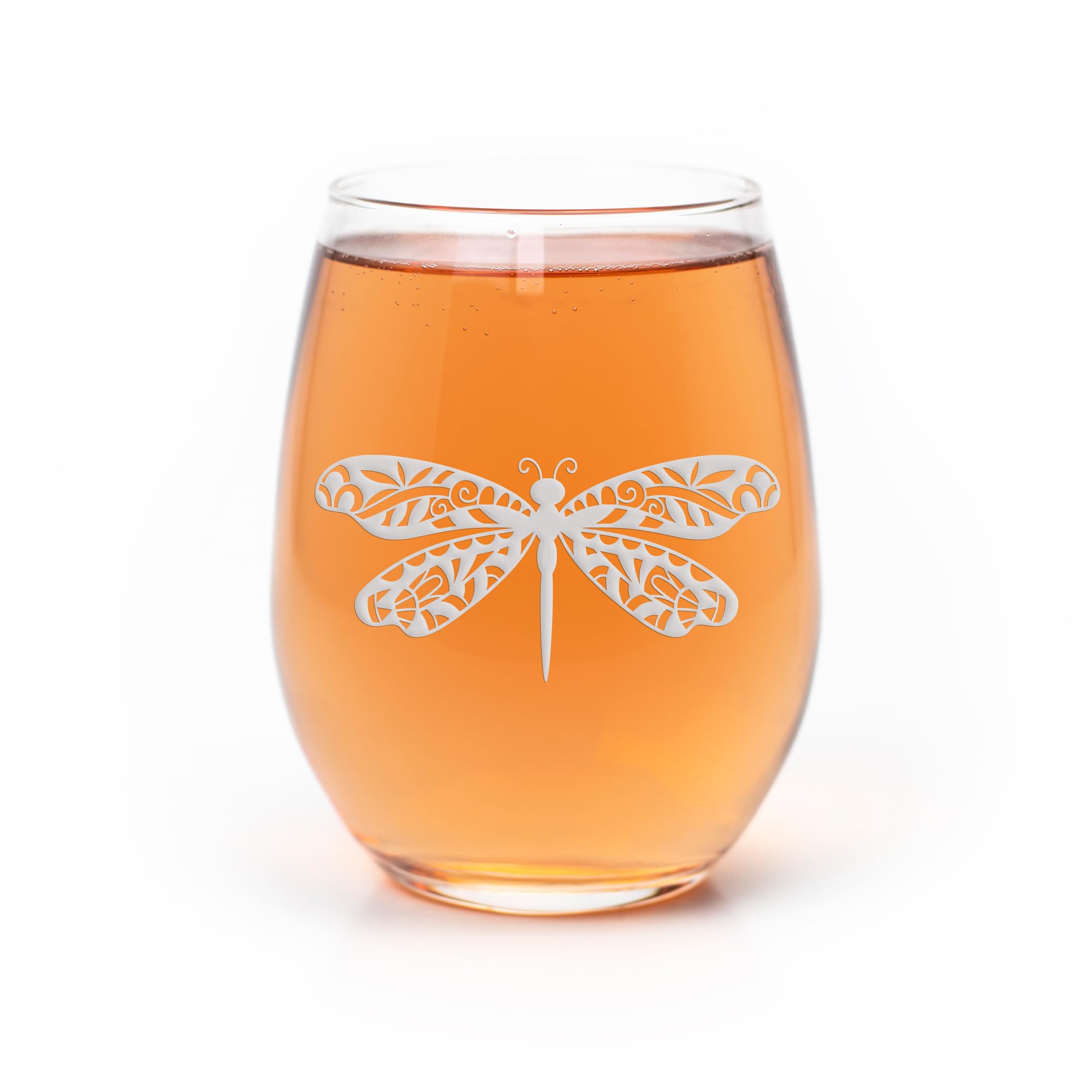 Dragonfly Mandala Stemless Wine Glass - Brush Strokes Celebration, Dragonfly Gift, Mandala, Dragonfly Decor, Boho Gift, Boho Decor