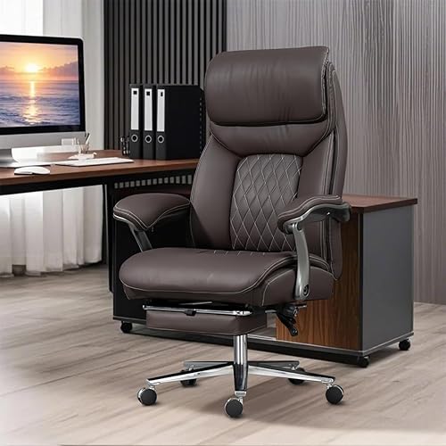 Miniatura 1 de Silla de oficina grande y alta, silla ejecutiva de lujo de cuero extra ancha de 600 libras con reposapiés retráctil, silla ergonómica de alta