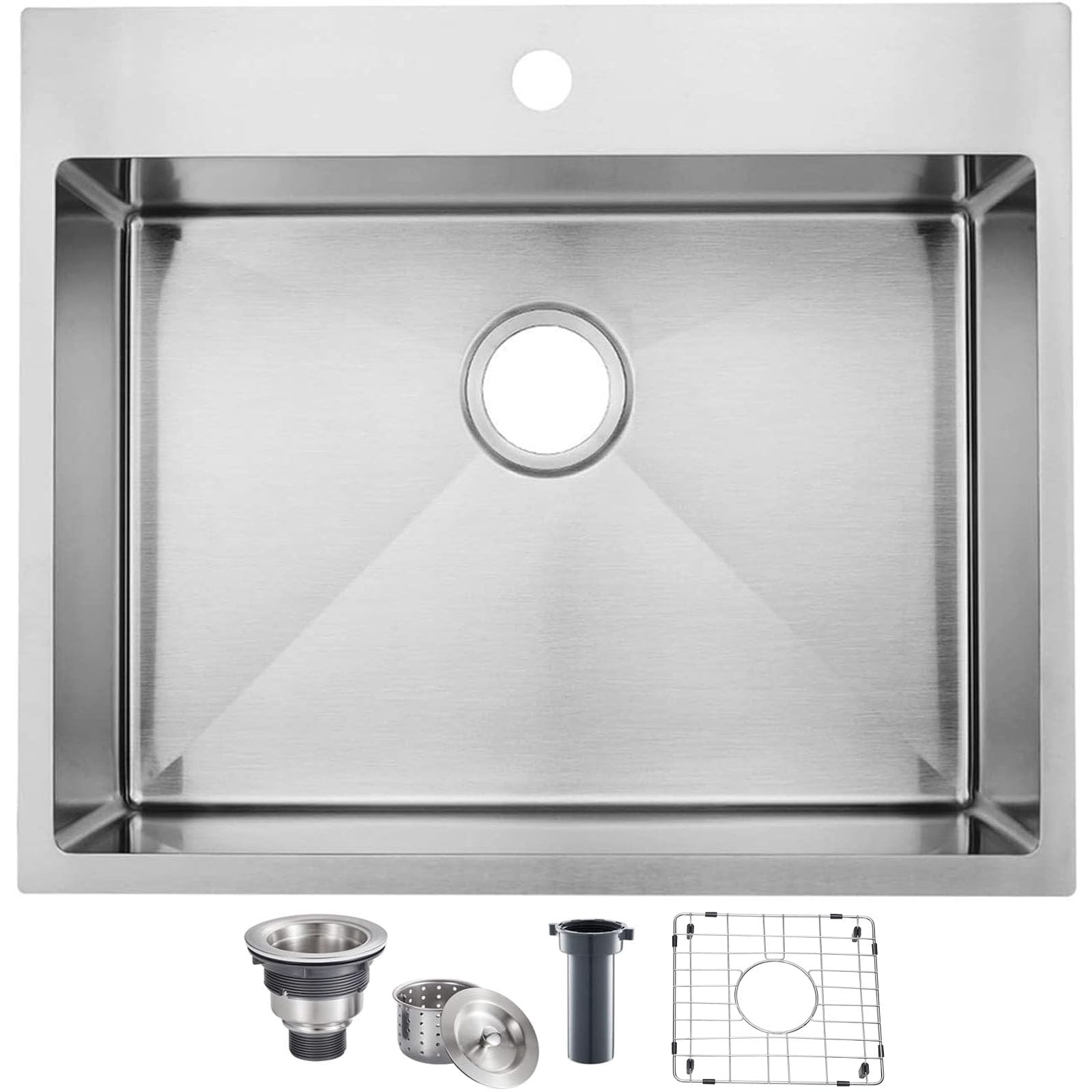 25x22 Inch Drop In Kitchen Sink, 25 Inch Top Mount Brushed Nickel RV Laundry Utility Sink, Topmount 16 Gauge Stainless Steel Single Bowl Deep Small Kitchen Sink Drop In Laundry Sink