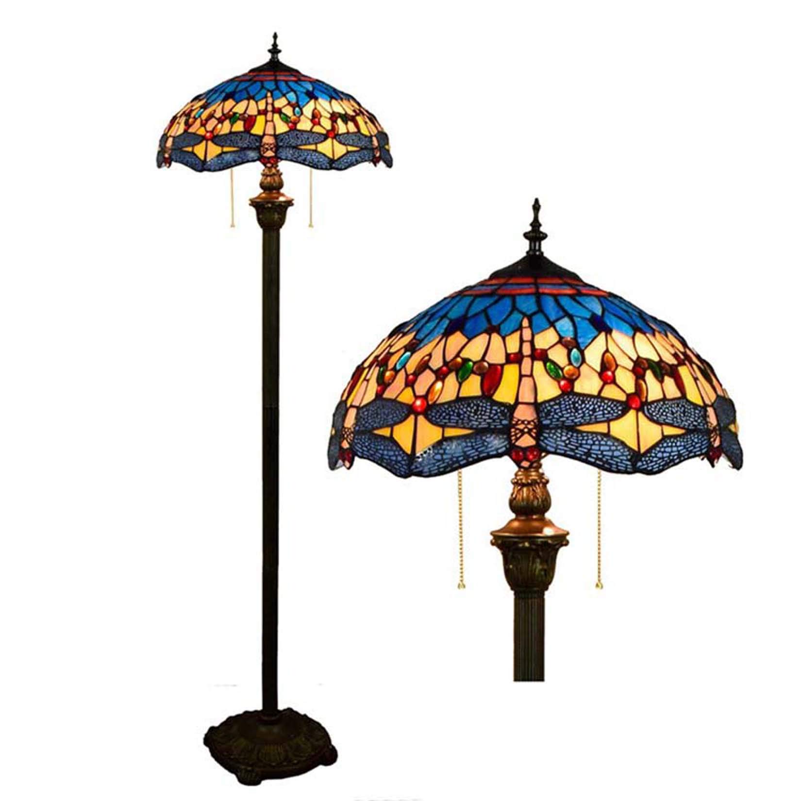 IUokLU Tiffany Style Dragonfly Stained Glass Floor Reading Lamp with 16 Inch Wide Lampshade Resin Base, for Bedroom Living Room Floor Light Lighting Fixtures,B (B)