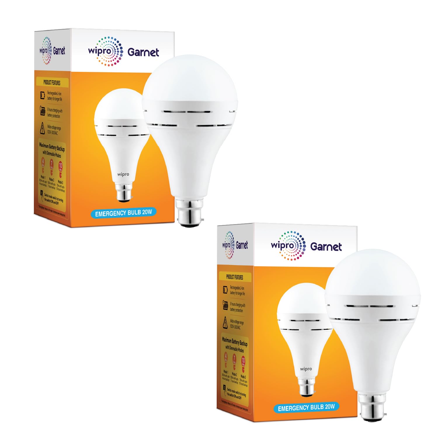 Wipro Garnet 20w LED Emergency Bulb | Cool Day White (6500K) | B22 | Inverter Bulb for Home | Upto 10 Hours Back up with dimmable Modes | Li-ion Battery | Over Charging Protection | Pack of 2-picture-27