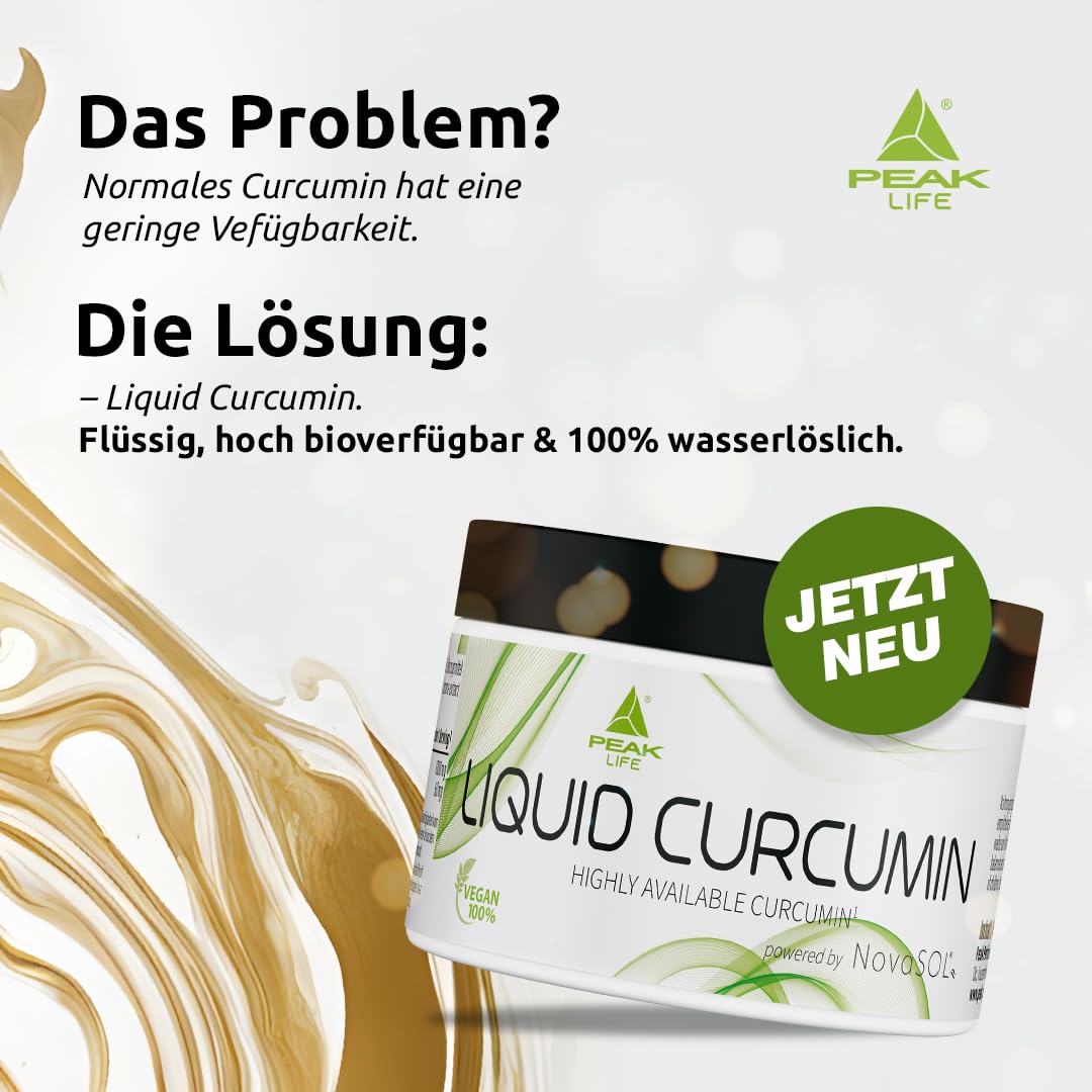 PEAK Liquid Curcumin - 60 Kapseln I 1000 mg patentiertes NovaSOL® Curcumin pro Portion I 185x höhere Bioverfügbarkeit durch flüssige Form I vegan