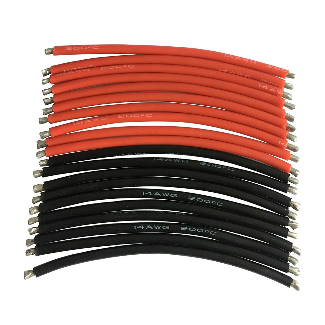 JFtech10cm 14 Gauge Red & Black 14AWG Flexible Silicone Wire Ends Tinned (10pcs Black + 10pcs Red) for RC Airplane Quadcopter Lipo Battery ESC DIY (Pack of 20)