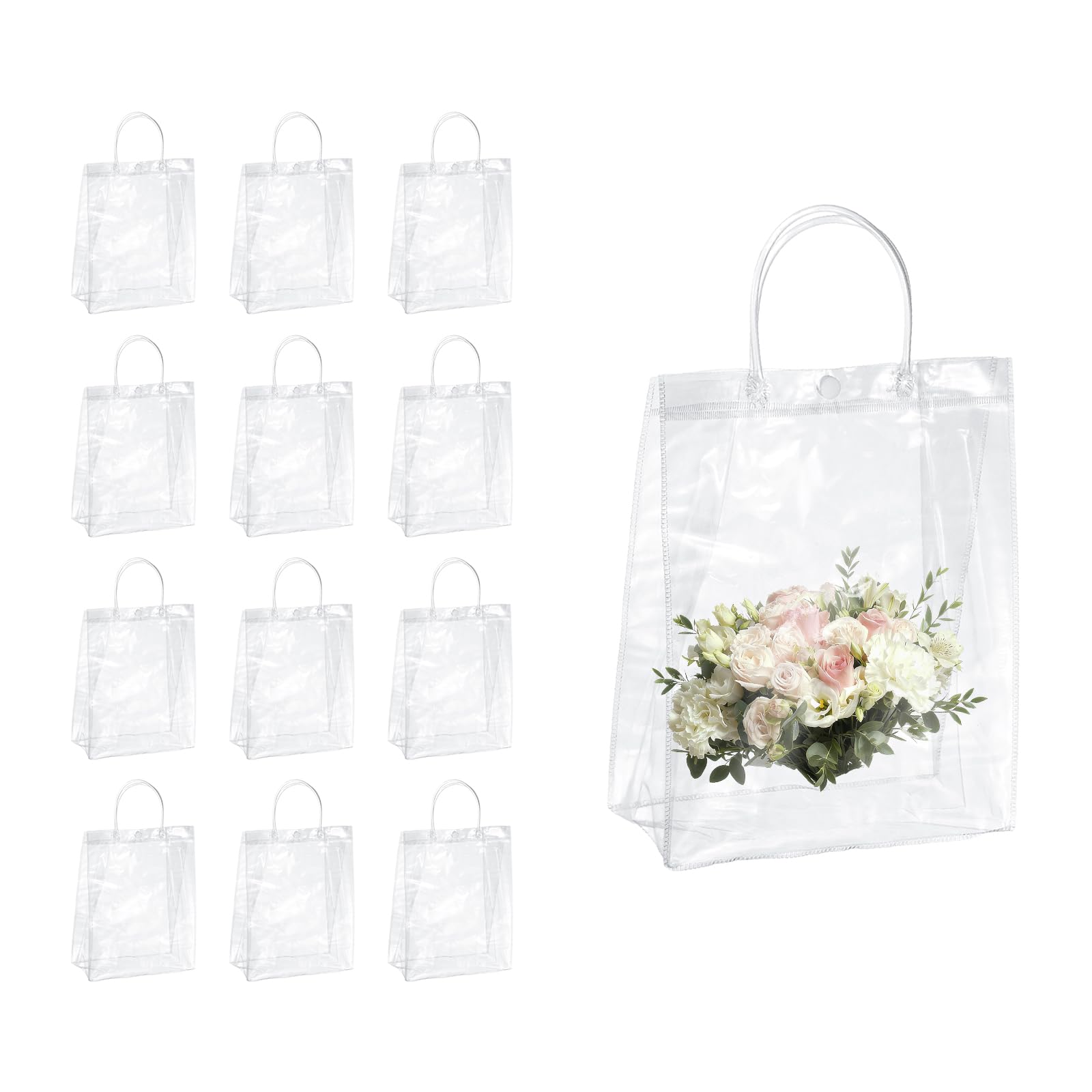 PATIKIL Clear Reusable Gift Bags with Handle, 12Pcs 27 x 21 x 11cm(H x l x W) PVC Plastic Goodie Candy Treats Totes Bags for Wedding Birthday Festival Celebration Party