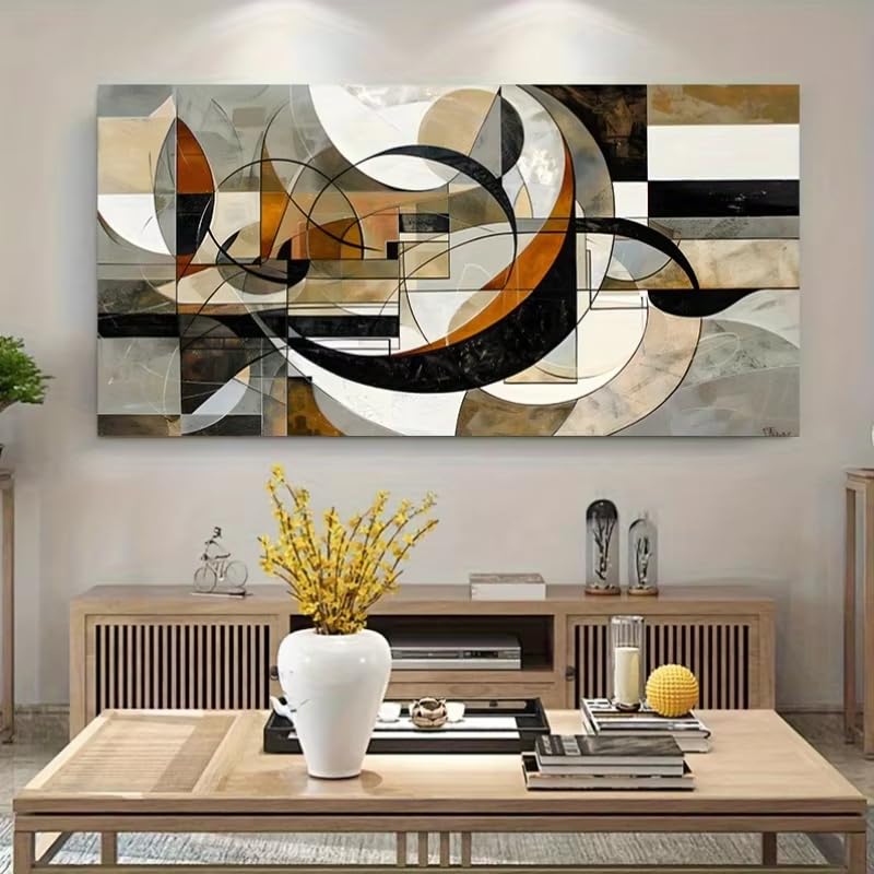Tableau abstrait moderne en toile géométrique minimaliste avec cadre intérieur de qualité