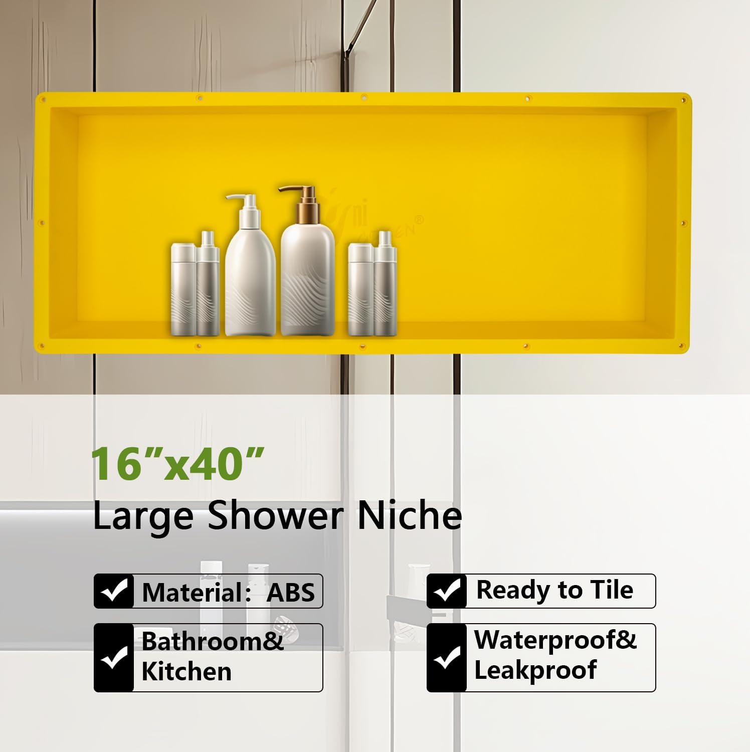 Extra Large Shower Niche 16"X40"(Inside 38" x 14") in Waterproof - Ready Tile Shower Niche Shelf and Easy Installation for Bathroom Niche Storage - Long Niche Wall Insert