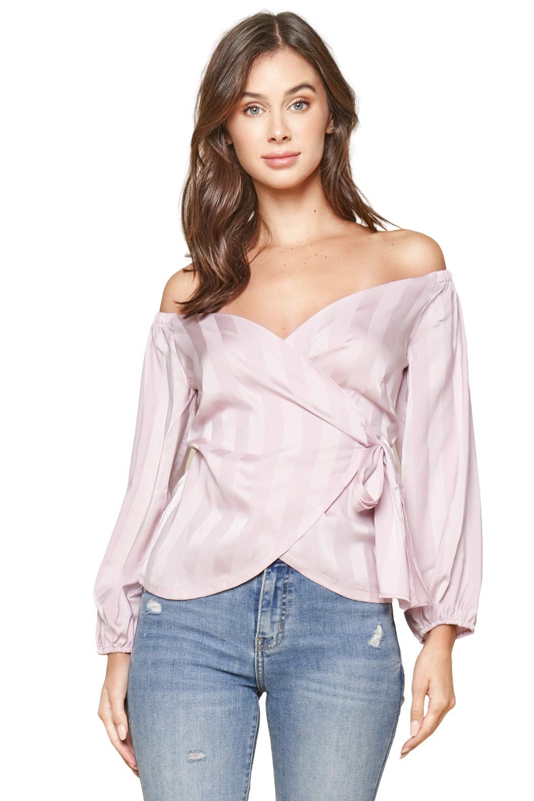 Sugar LipsWomen's Rosado Striped Off The Shoulder Wrap Top