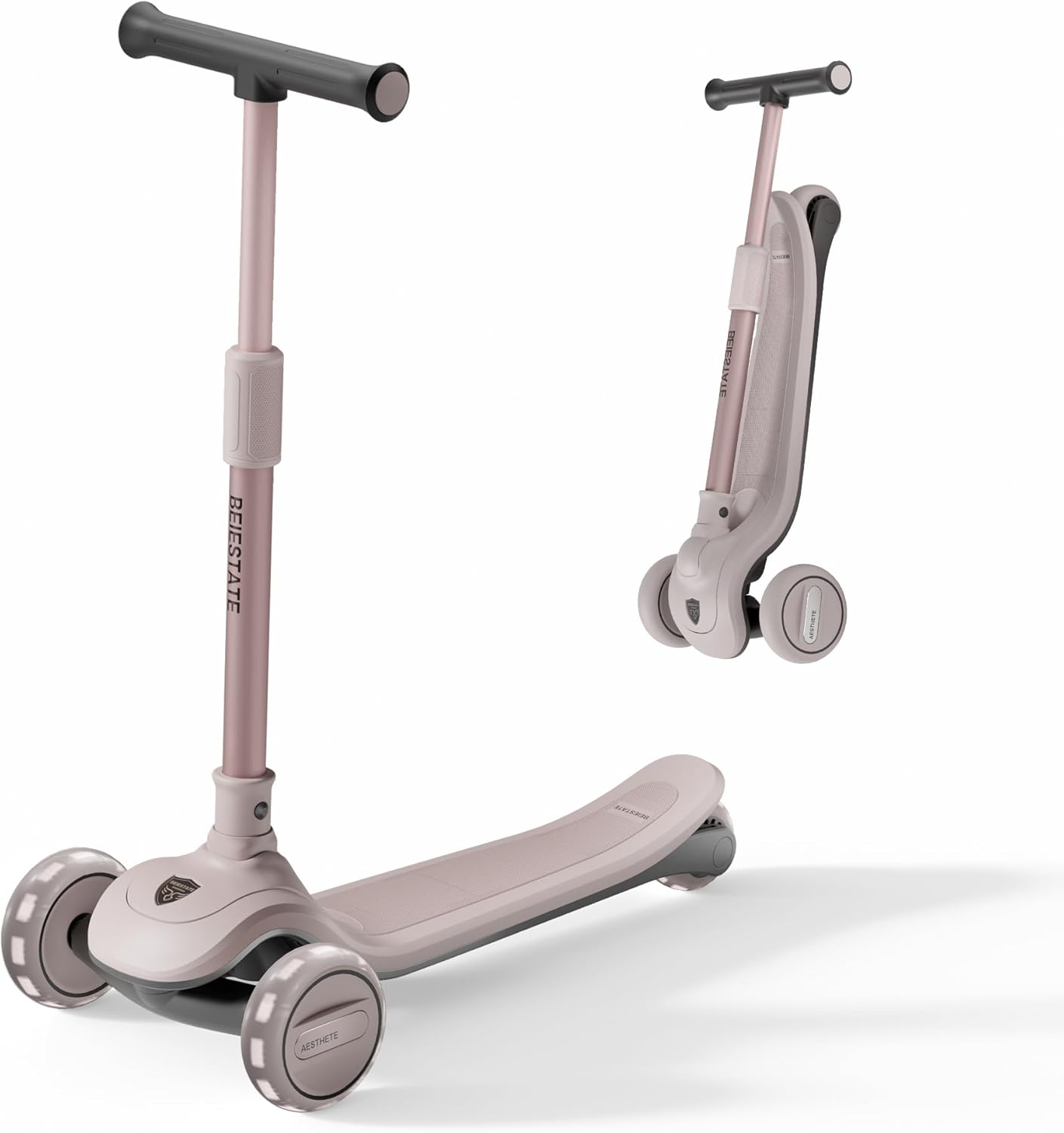 Kick Scooter for Kids Ages 3-18, Max 220 Lbs, Toddler Scooter with Adjustable Lean-To-Steer Switch, Foldable, Wide Anti-Slip Deck, Lightweight, 4 Adjustable Heights, Light up 3 Wheel Scooter