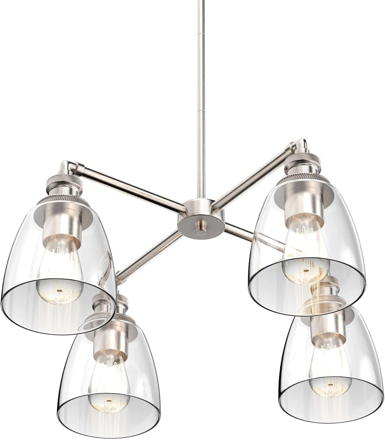 LEDMyplace 4 Lights Chandelier Lighting Fixtures, Clear Glass Shade, Brushed Nickel Finish, Decorative Hanging Pendant for Bedroom, Living Room, Hallway, Farmhouse, Bar, E26 Base (Bulb Not Included)