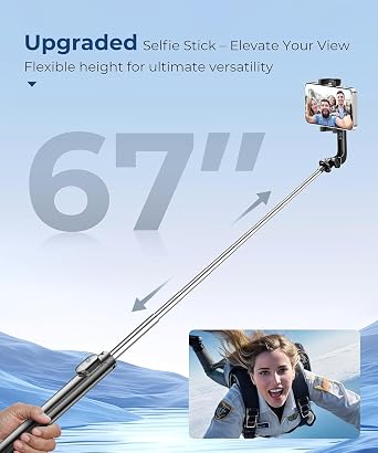 Fuloview 67 Selfie Stick Tripod for iPhone, Lightweight Travel Phone Tripod with Wireless Remote, Extendable Cell Phone Stand for Photography, Video & Live Streaming Black