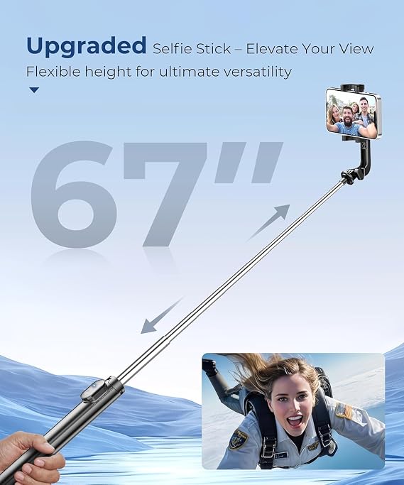 Fuloview 67 Selfie Stick Tripod for iPhone, Lightweight Travel Phone Tripod with Wireless Remote, Extendable Cell Phone Stand for Photography, Video & Live Streaming Black