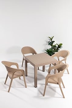 Garden Rattan Cappucino Masa Tak m  Bah e&Balkon - 1 Masa 4 Sandalye