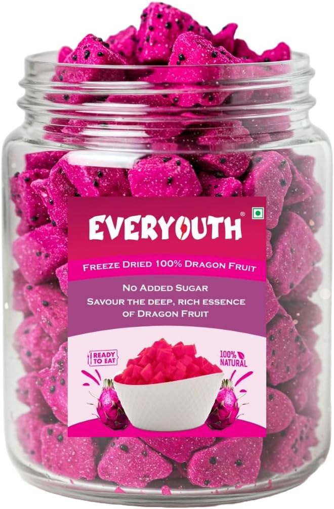 Everyouth Freeze Dried Pink Dragon Fruit Cubes (Pink Thai Pitaya), 50g