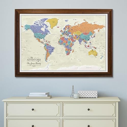Vista 67 de Lienzo - Mapa de viaje personalizado Tan Oceans World Push Pin con marco negro