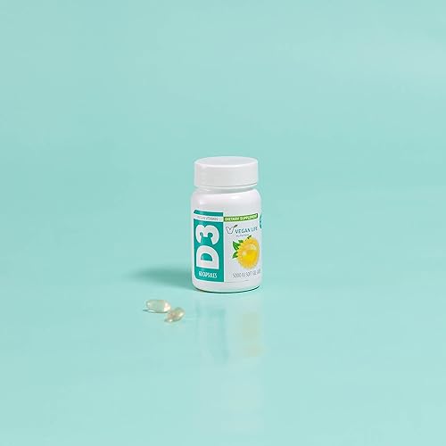 Vegan Life Nutrition - Cápsulas diarias de vitamina D3 para adultos (5000 UI) - Sin gluten, sin OMG, apoya la salud ósea y el sistema inmunológico -